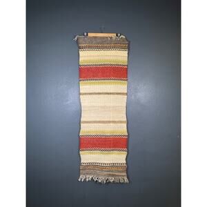 48”/17” Vintage beige red rug wall art hippie landscape abstract wool kilim